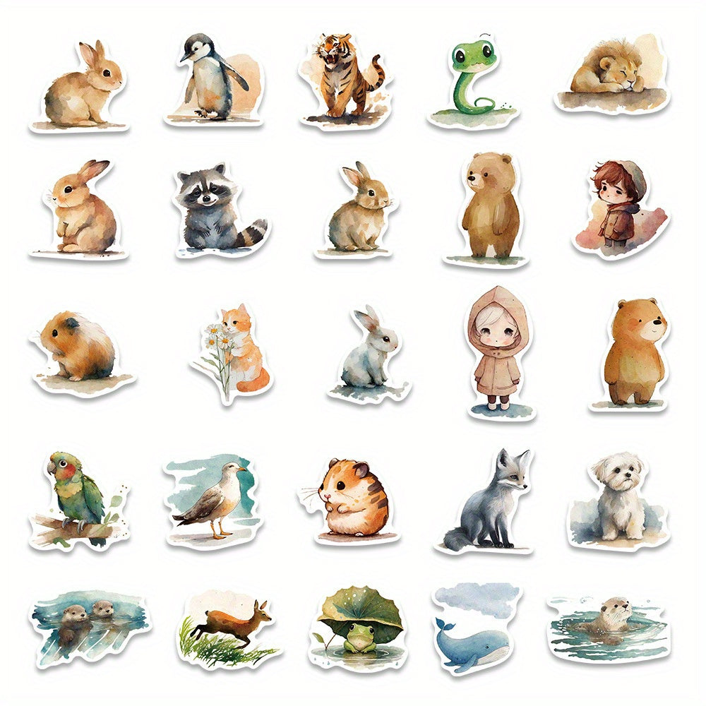 Akvarel Sevimli Hayvan Sticker Seti 50’li | Sticker Master