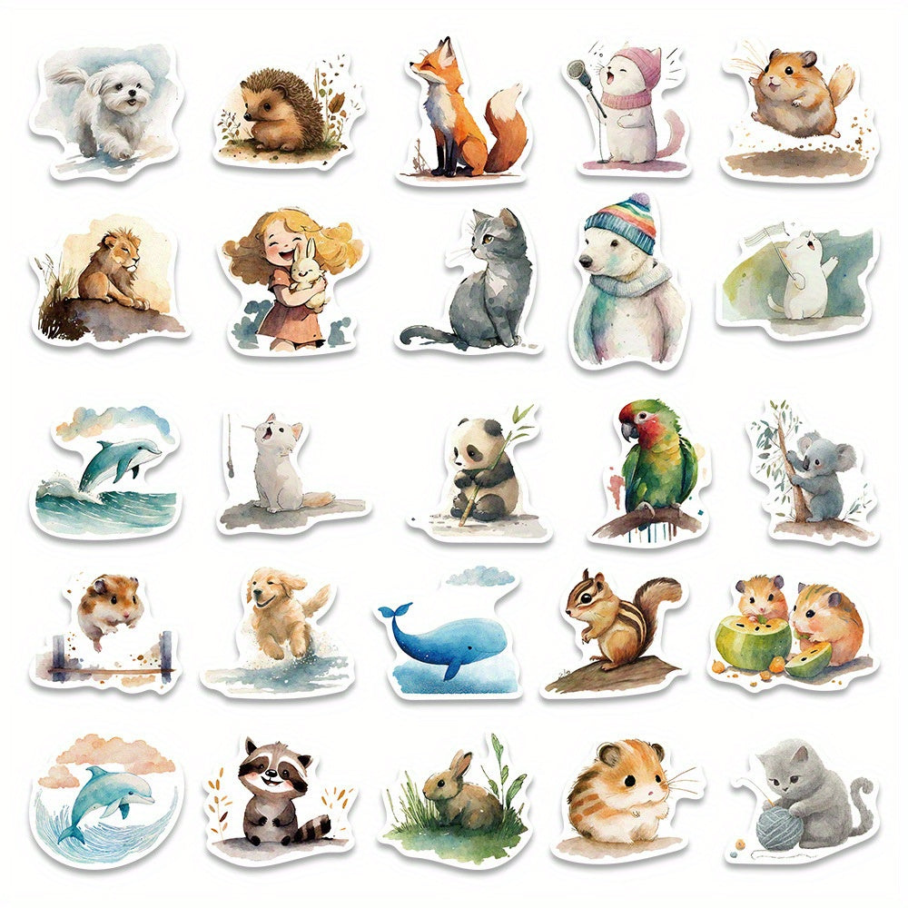 Akvarel Sevimli Hayvan Sticker Seti 50’li | Sticker Master