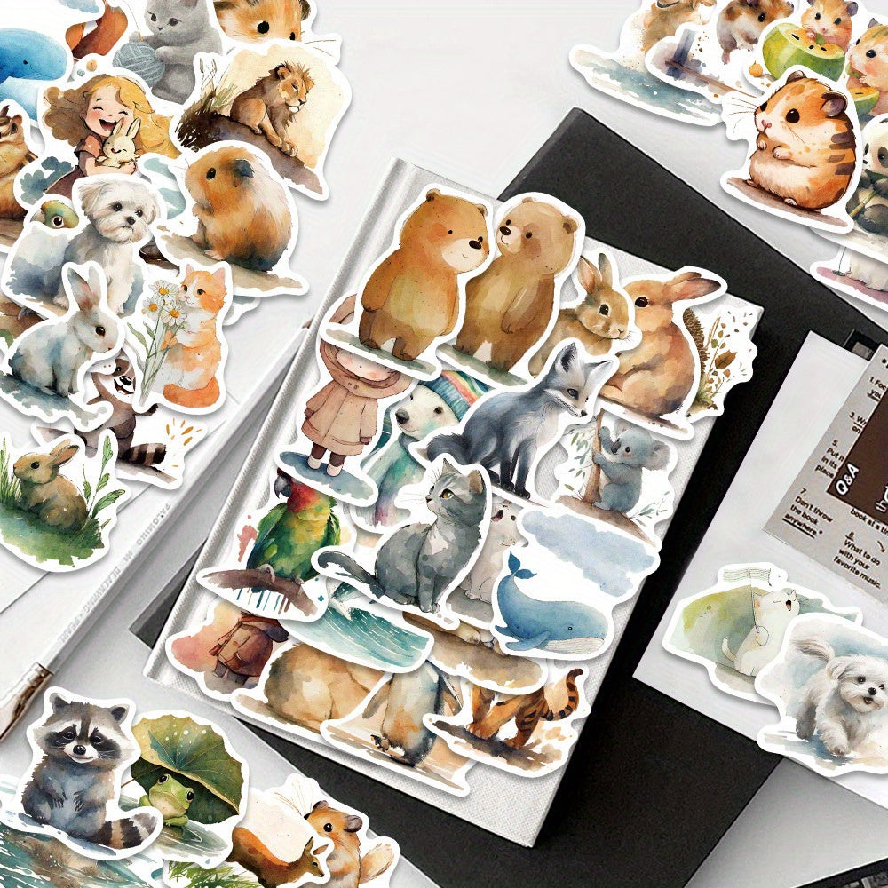 Akvarel Sevimli Hayvan Sticker Seti 50’li | Sticker Master