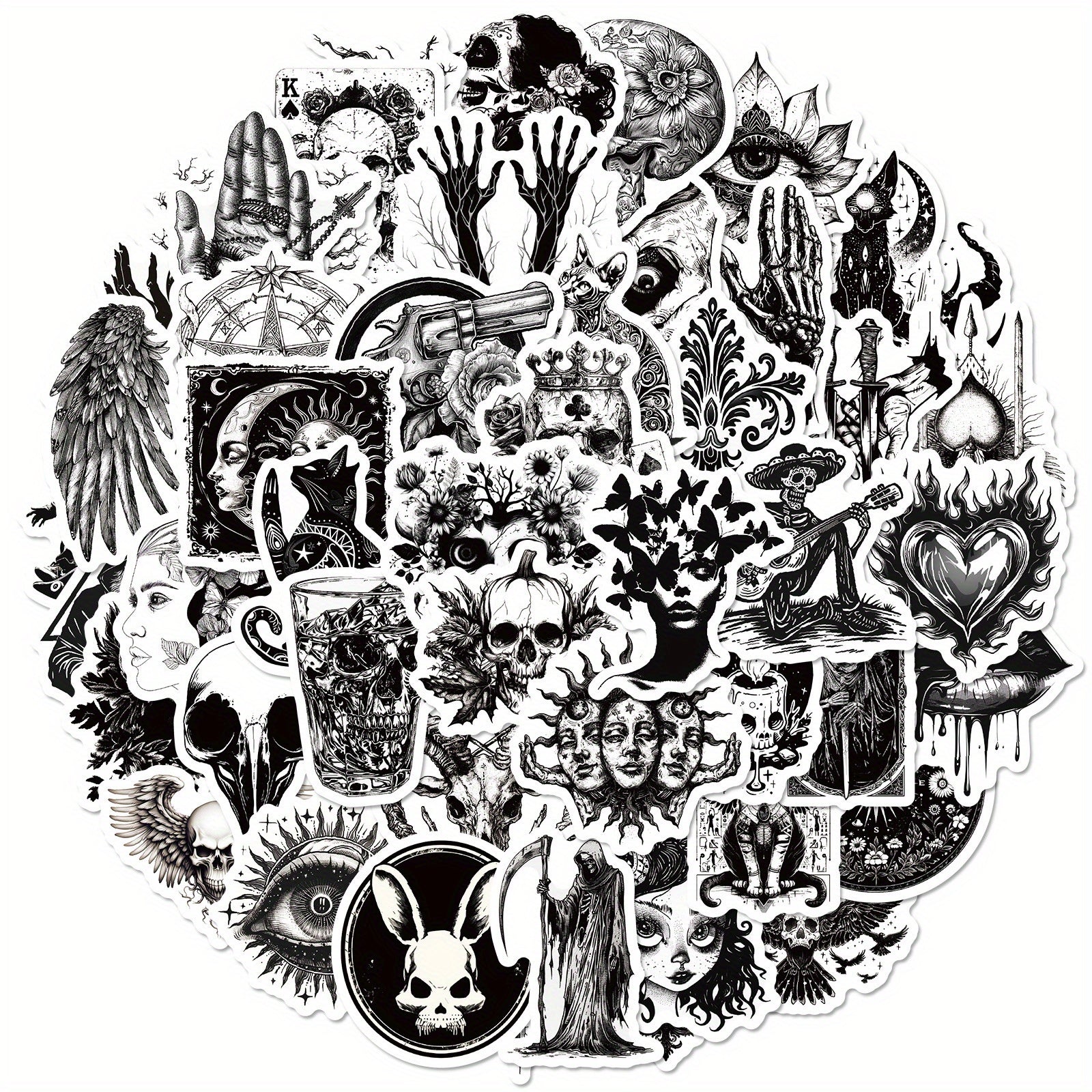 Gothic Punk Siyah Beyaz Sticker Seti 50’li | Sticker Master