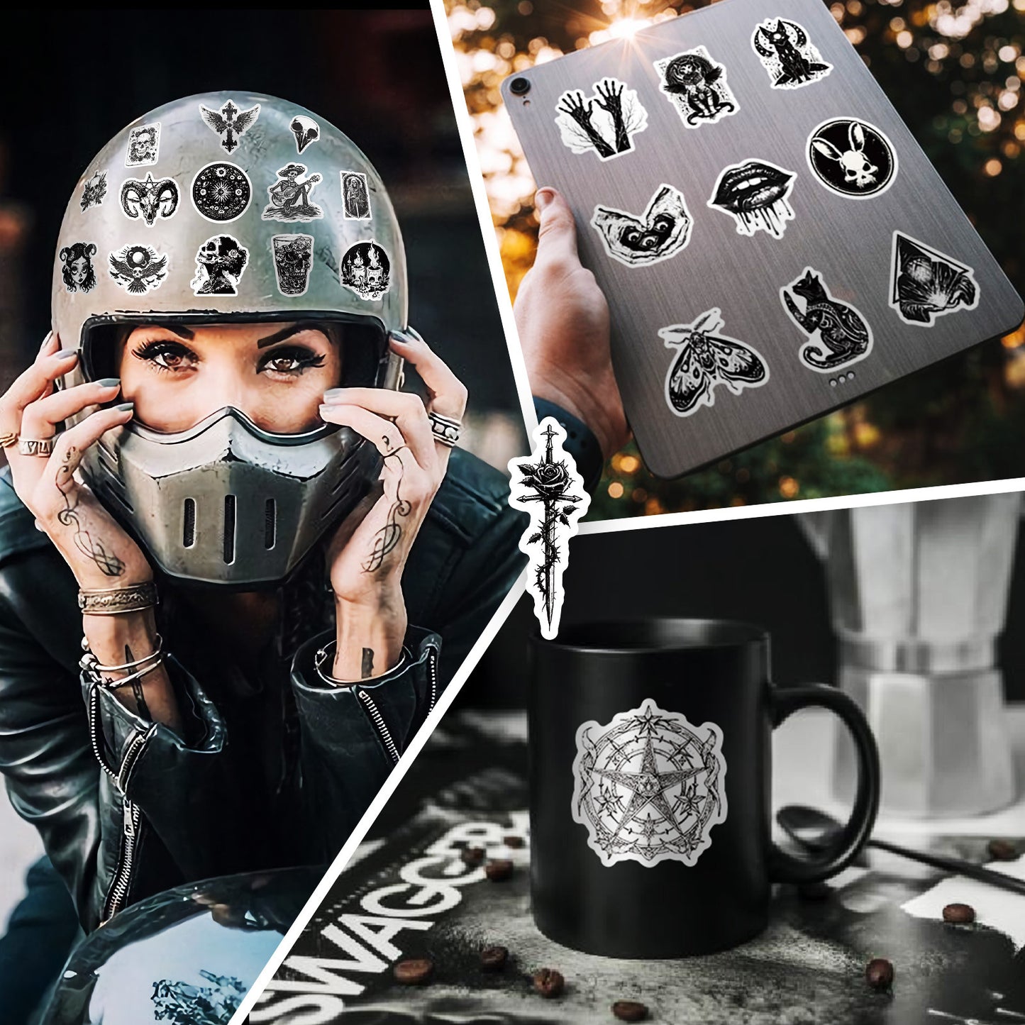 Gothic Punk Siyah Beyaz Sticker Seti 50’li | Sticker Master