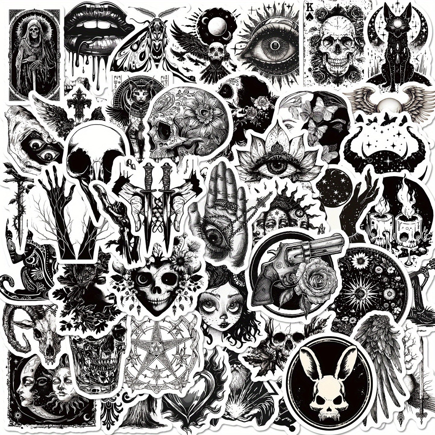 Gothic Punk Siyah Beyaz Sticker Seti 50’li | Sticker Master