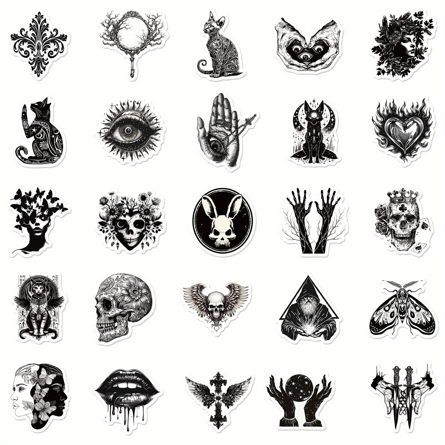Gothic Punk Siyah Beyaz Sticker Seti 50’li | Sticker Master