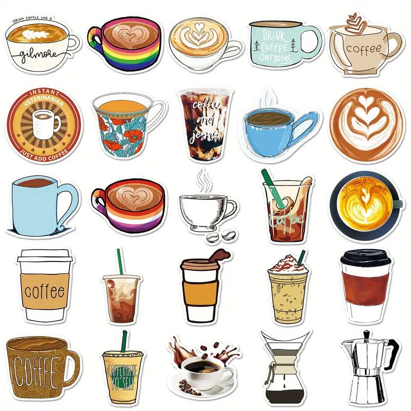 Sticker Master 50’li Kahve Temalı Sticker Seti – Su Geçirmez Kawaii Vinyl Çıkartmalar (Laptop, Defter, Kaykay, Bisiklet, Bavul) | 14+