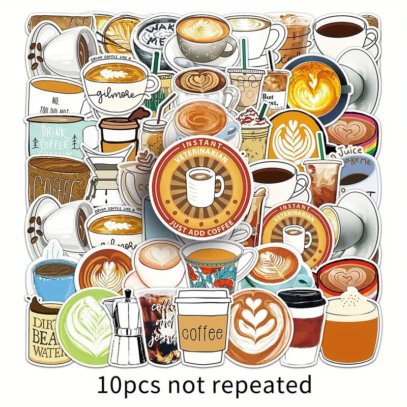 Sticker Master 50’li Kahve Temalı Sticker Seti – Su Geçirmez Kawaii Vinyl Çıkartmalar (Laptop, Defter, Kaykay, Bisiklet, Bavul) | 14+