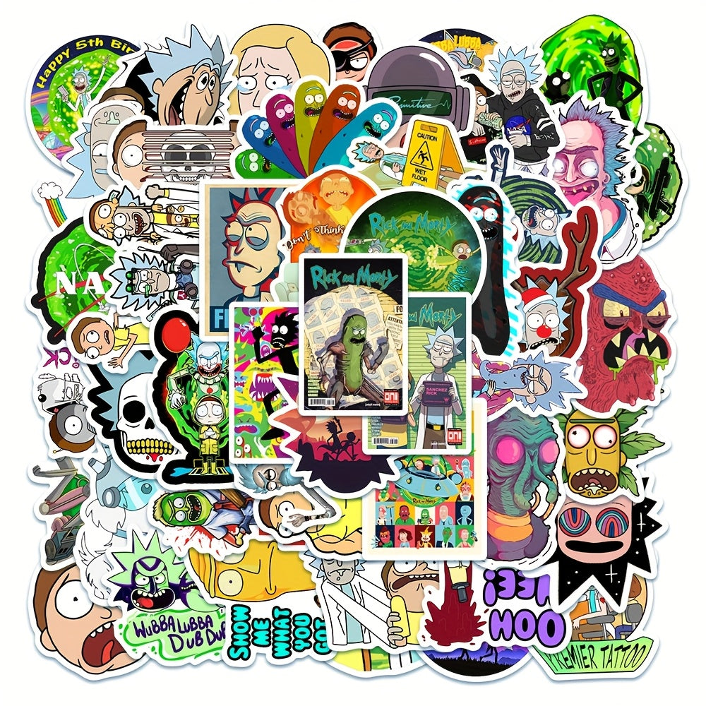 Sticker Master Rick and Morty Boyutlararası Sticker Seti (50 Adet) | Su Geçirmez Çizgi Dizi Çıkartmaları