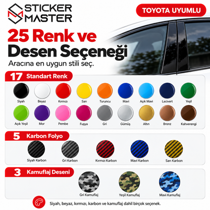 Toyota kapı direği sticker folyo renk ve desen seçenekleri