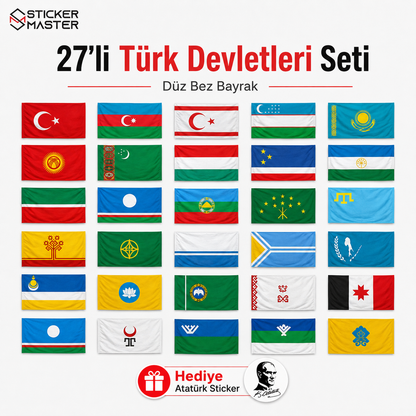 27'li Turk Devletleri Seti Bayrak | Hediye Ataturk Sticker 2
