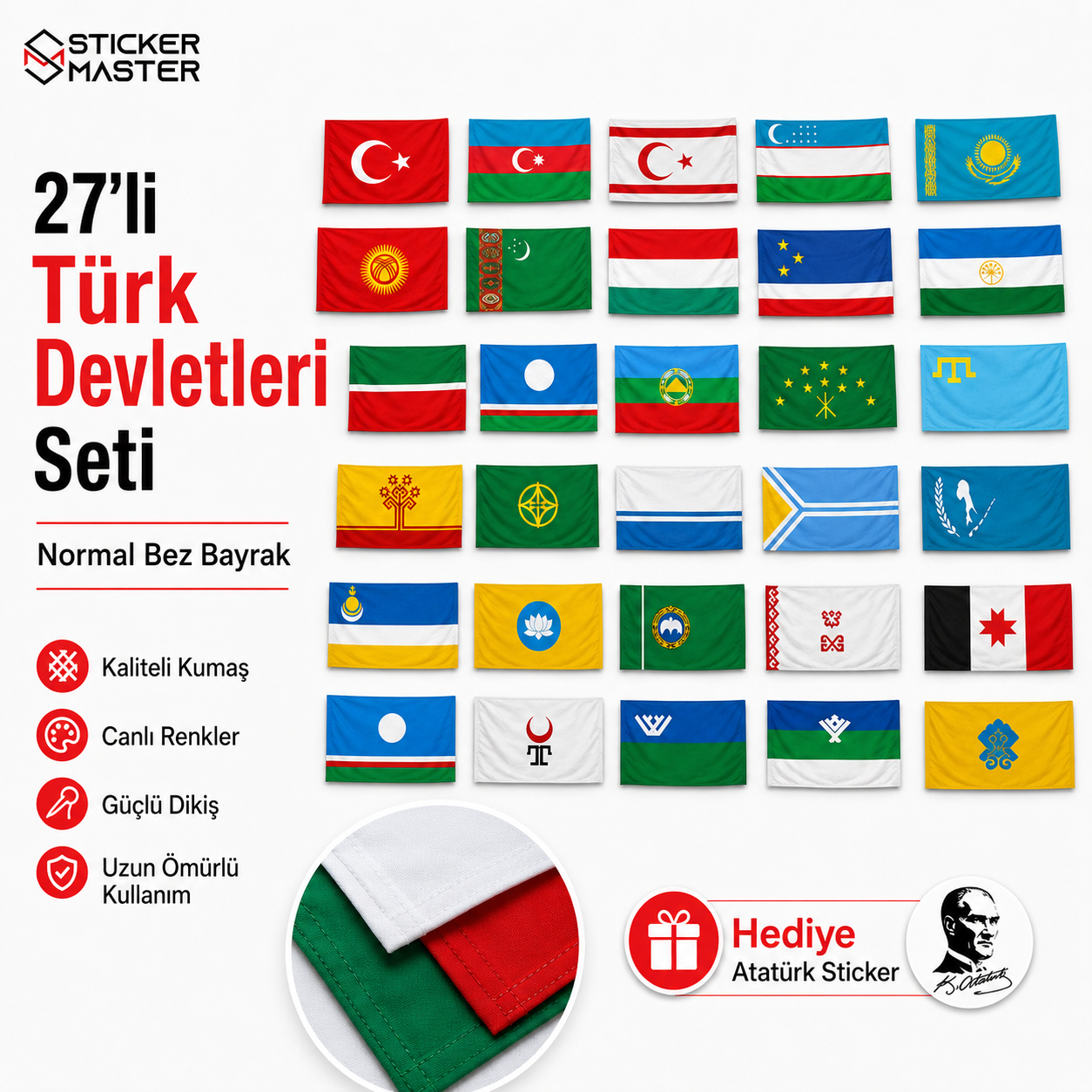 27'li Turk Devletleri Seti Bayrak | Hediye Ataturk Sticker 3
