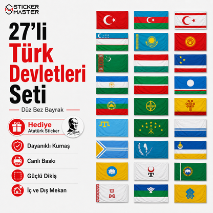 27'li Turk Devletleri Seti Bayrak | Hediye Ataturk Sticker 4