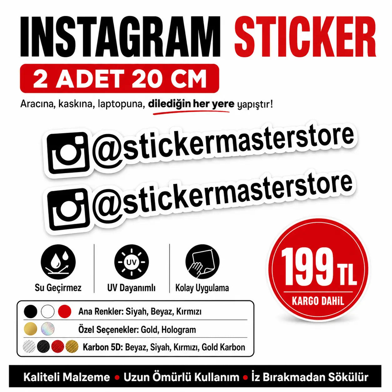 Kişiye Özel Instagram Sticker | Sosyal Medya Araç Çıkartması (2 Adet) | Sticker Master