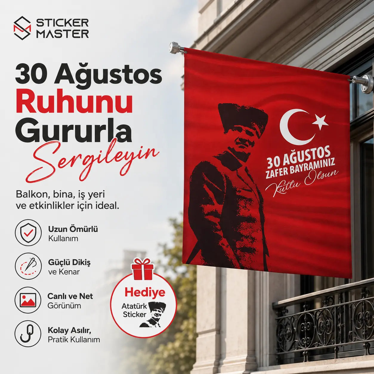 30 Agustos Zafer Bayrami Ozel Ataturk Bayragi – Dayanikli Bez Bayrak | Hediye Ataturk Sticker
