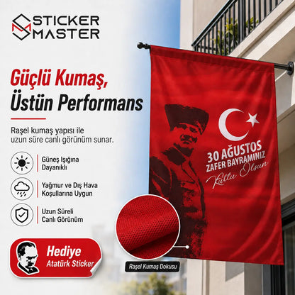 30 Agustos Zafer Bayrami Ozel Ataturk Bayragi – Dayanikli Bez Bayrak | Hediye Ataturk Sticker detay