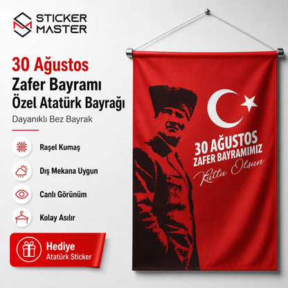 30 Agustos Zafer Bayrami Ozel Ataturk Bayragi – Dayanikli Bez Bayrak | Hediye Ataturk Sticker detaylar