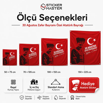 30 Agustos Zafer Bayrami Ozel Ataturk Bayragi – Dayanikli Bez Bayrak | Hediye Ataturk Sticker olcu