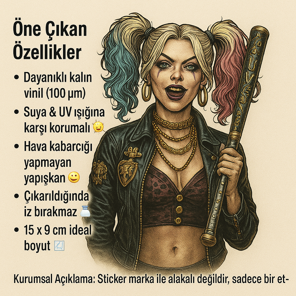 Sticker Master Asi Kız Araç Harley Q. Luxury Kapı Direk Kaplama – 2 Adet 50 × 25 cm (19.7" × 9.8") | Dijital Baskı Vinil Folyo Sticker | Universal Otomobil Kapı Sütunu Wrap