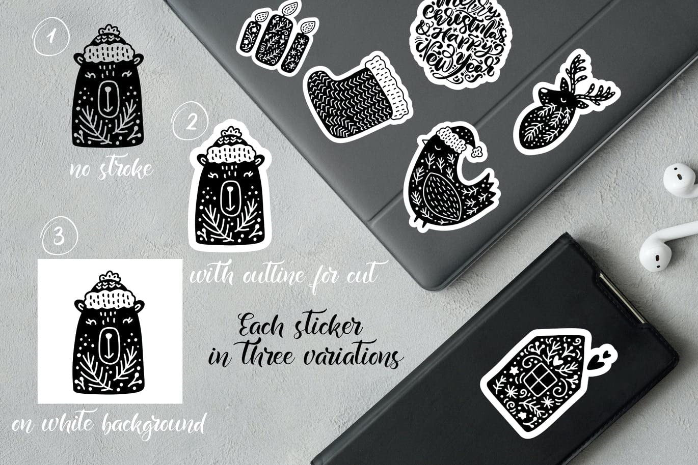 Sticker Master 30 Adet Yılbaşı Christmas JDM Araba Stickers Motor Bisiklet Laptop Sticker Etiket Çıkartma Siyah