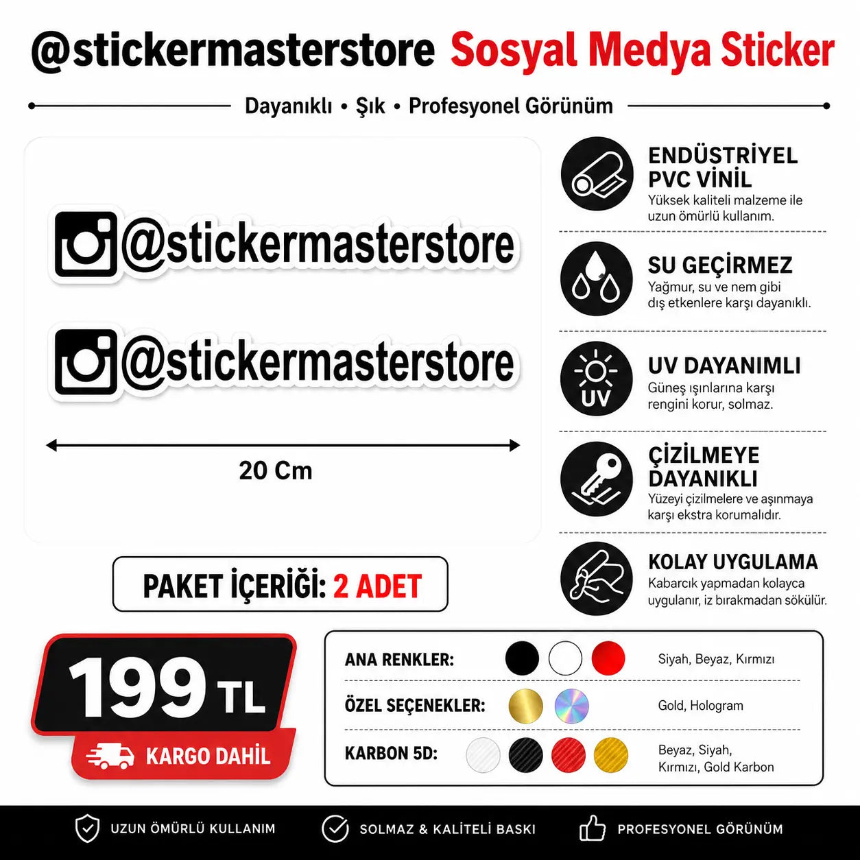 Kişiye Özel Instagram Sticker | Sosyal Medya Araç Çıkartması (2 Adet) | Sticker Master