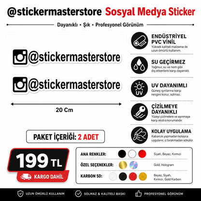 Kişiye Özel Instagram Sticker | Sosyal Medya Araç Çıkartması (2 Adet) | Sticker Master