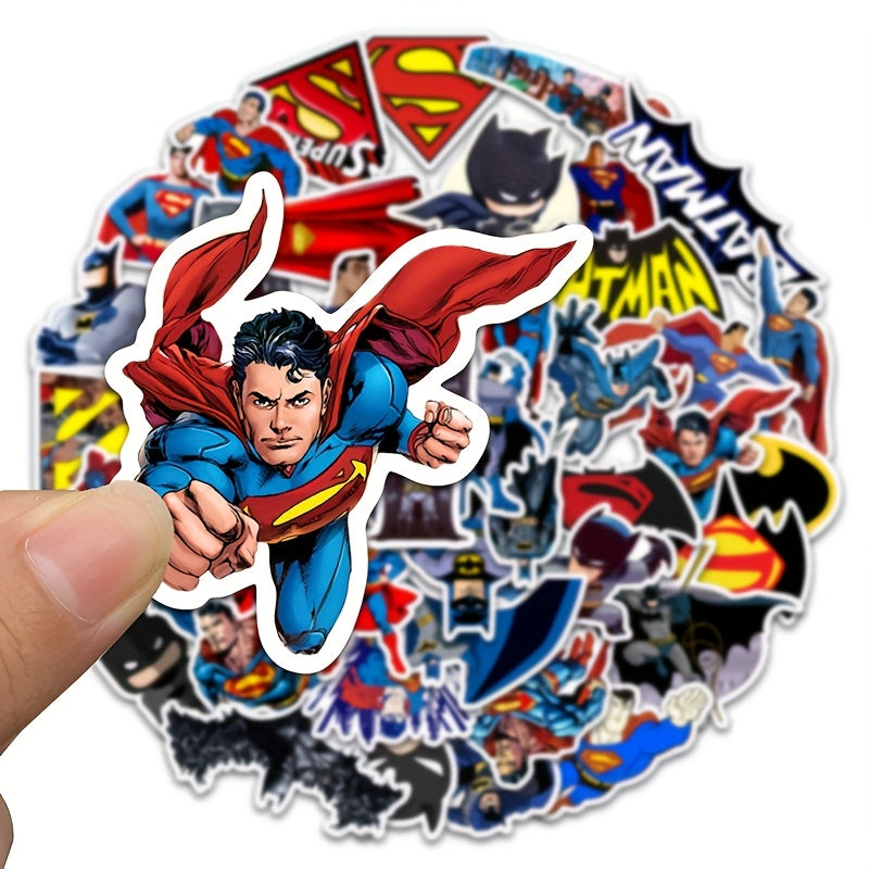 Sticker Master 45’li WB Batman & Superman Sticker Seti – Parlak, Renkli, Yapışkanlı PVC Etiketler (Laptop, Su Şişesi, Araba, Telefon Uyumlu)