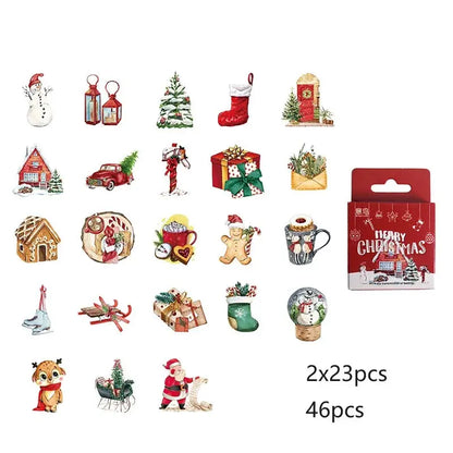 46 Parça Yılbaşı Sticker Seti | Merry Christmas Temalı Kendin Yap (DIY) Etiketleri Sticker Master