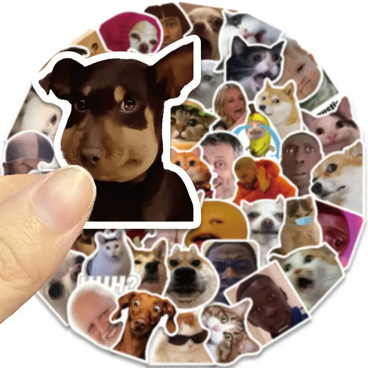Sticker Master 50'li Komik Meme Sticker Seti – Karikatür Köpek, Kedi, Üzgün Hamster Çıkartmaları | Laptop, Defter, Su Şişesi | Yaratıcı DIY PVC Sticker Koleksiyonu, Mat Kaplama, Hediye