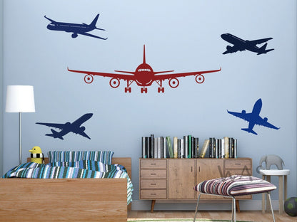 5'li Uçak Duvar Sticker Seti - Çocuk Odası Uçak Silüet Dekoru