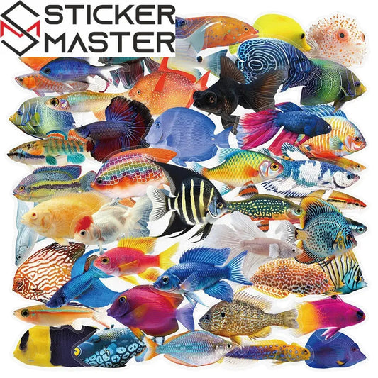 50 Adet Balık Sticker Seti | Suya Dayanıklı Tropikal Okyanus Çıkartmaları - Sticker Master