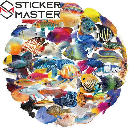 50 Adet Balık Sticker Seti | Suya Dayanıklı Tropikal Okyanus Çıkartmaları - Sticker Master