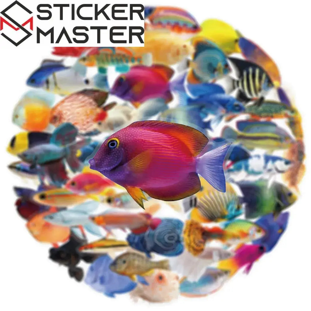 50 Adet Balık Sticker Seti | Suya Dayanıklı Tropikal Okyanus Çıkartmaları - Sticker Master