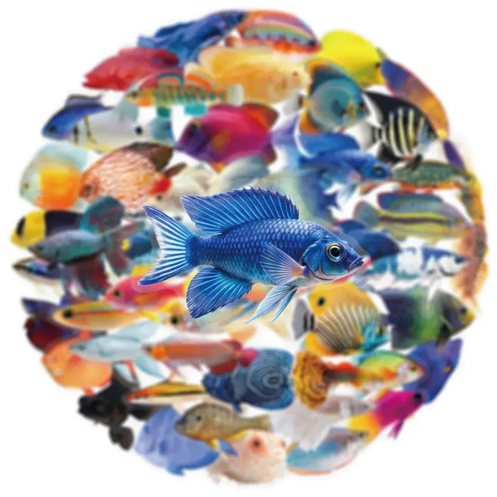 50 Adet Balık Sticker Seti | Suya Dayanıklı Tropikal Okyanus Çıkartmaları - Sticker Master