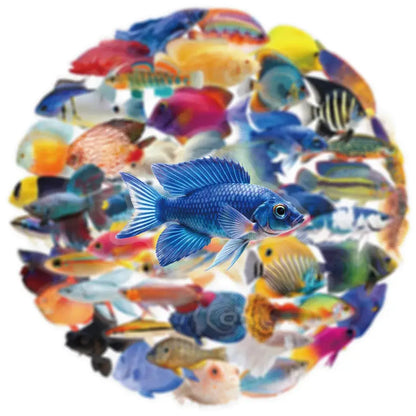 50 Adet Balık Sticker Seti | Suya Dayanıklı Tropikal Okyanus Çıkartmaları - Sticker Master