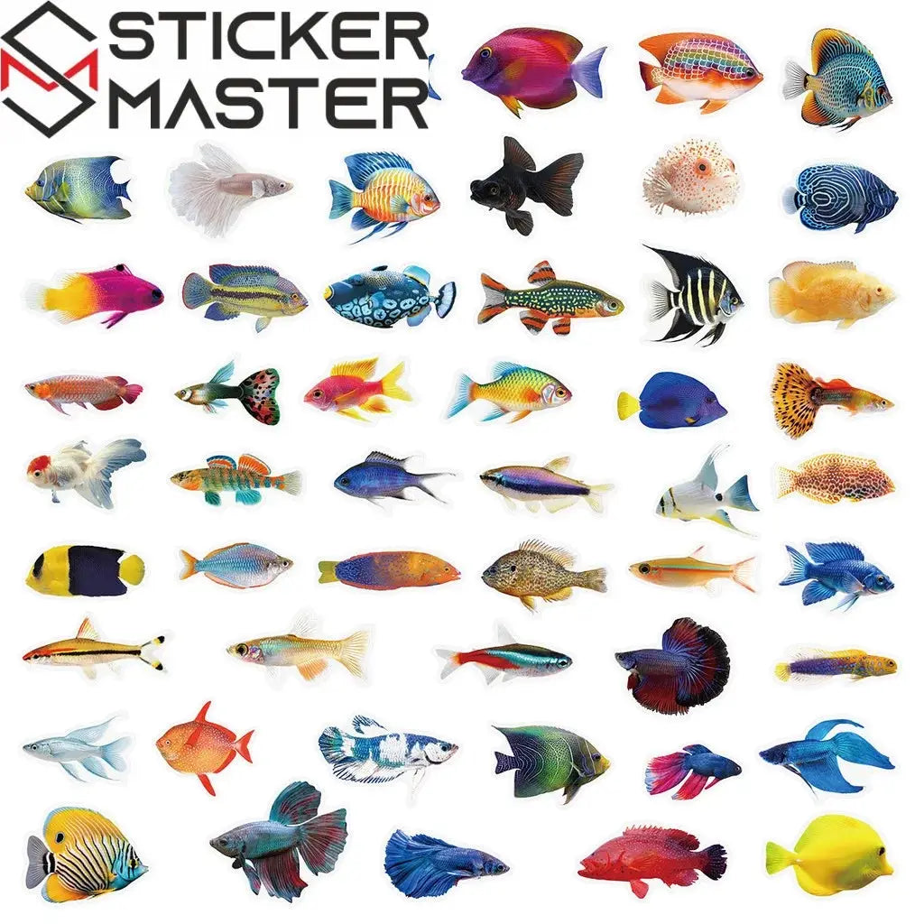 50 Adet Balık Sticker Seti | Suya Dayanıklı Tropikal Okyanus Çıkartmaları - Sticker Master