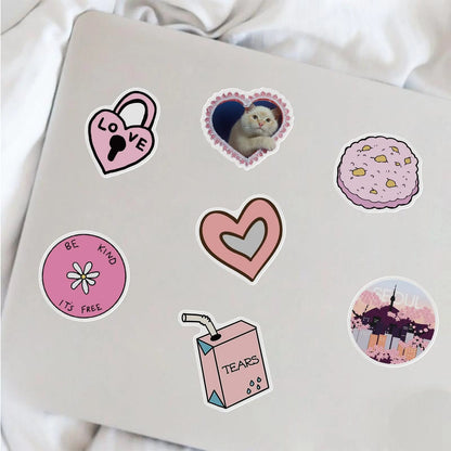 50 Adet Pembe Estetik Sticker Seti Su Geçirmez - Sticker Master - Sticker Master