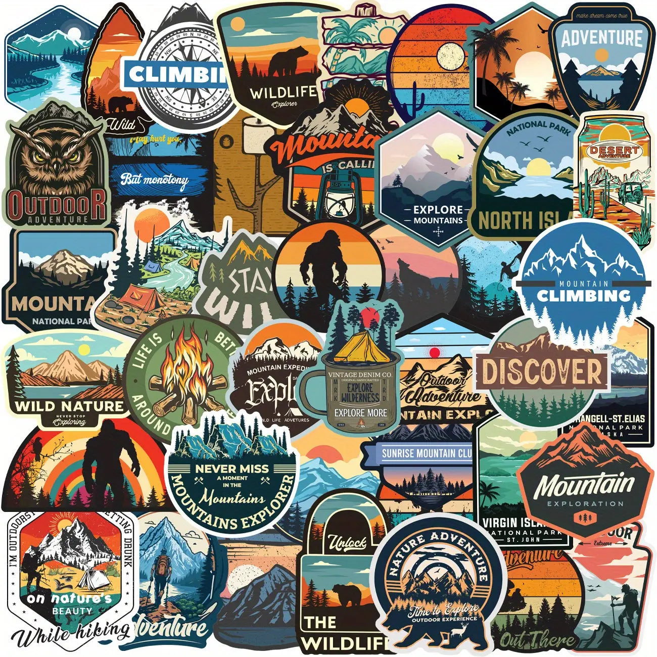 50'li Premium Doğa Kamp Sticker Seti - Su Geçirmez Outdoor Çıkartmalar Sticker Master