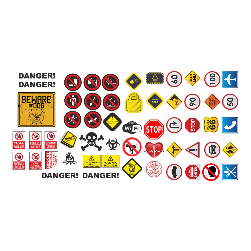Sticker Master 50PCS Warning Stickers – Danger, Banning, Reminder Signs – Waterproof Decals for Laptop, Motorcycle, Helmet & More