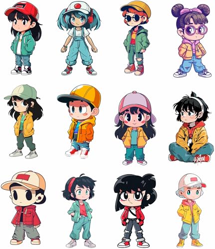 Sticker Master Anime Sticker Seti – El Yapımı Çizgi Karakter Etiketleri, Kawaii Çocuk Çıkartmaları, Defter, Laptop, Matara için Vinil Sticker Seti 12 Adet 7 Cm