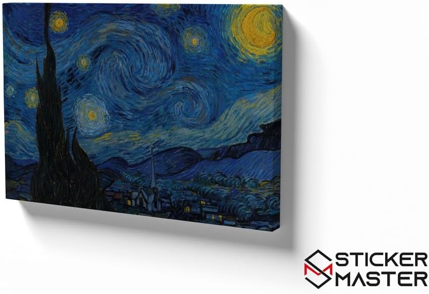 Sticker Master Yıldızlı Gece - Starry Night Kanvas Tablo | 40x60 Cm,50x70 Cm,100x70 Cm | Sanatın Büyüsünü Mekânınıza Taşıyın