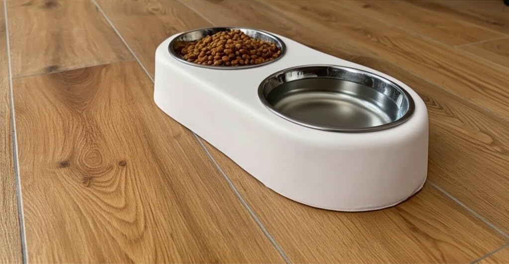 Sticker Master Beton Çift Hazneli Paslanmaz Çelik Kedi ve Köpek Mama Kabı-Şık ve Dayanıklı Tasarım - Sticker Master