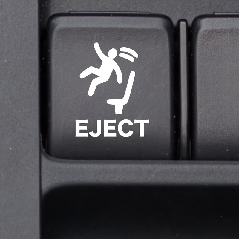 EJECT yazılı araç düğme sticker – komik şaka amaçlı erkek sürücü etiketi