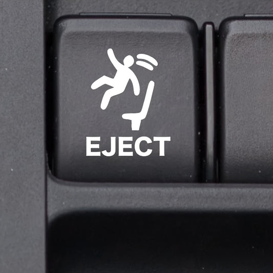 EJECT yazılı araç düğme sticker – komik şaka amaçlı erkek sürücü etiketi