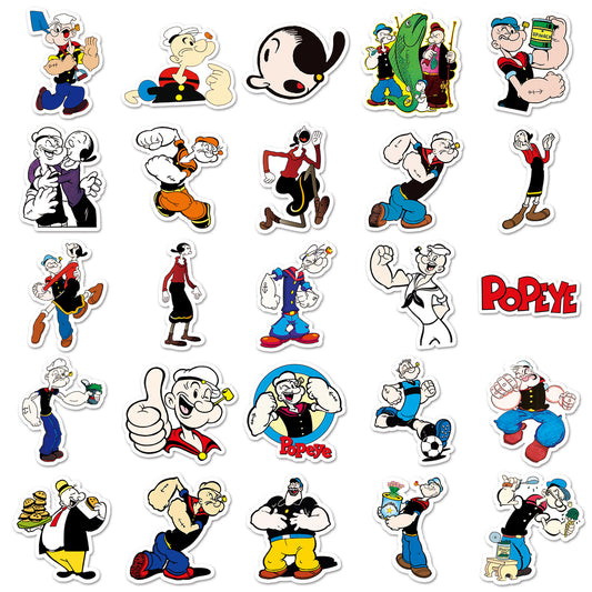 Sticker Master Temel Reis (Popeye) Nostaljik Sticker Seti (50 Adet) | Su Geçirmez Çizgi Film Çıkartmaları