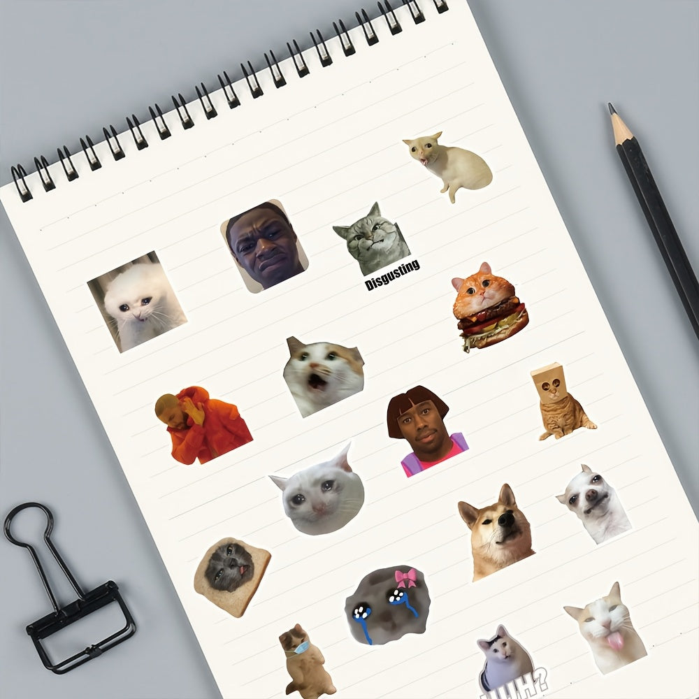 Sticker Master 50'li Komik Meme Sticker Seti – Karikatür Köpek, Kedi, Üzgün Hamster Çıkartmaları | Laptop, Defter, Su Şişesi | Yaratıcı DIY PVC Sticker Koleksiyonu, Mat Kaplama, Hediye