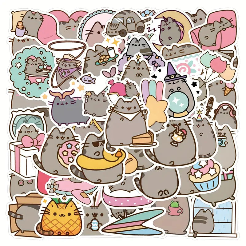 Sticker Master 50’li Sevimli Şişko Kedi Sticker Seti Laptop, Su Şişesi, Kaykay ve Daha Fazlası İçin Renkli PVC Etiketler