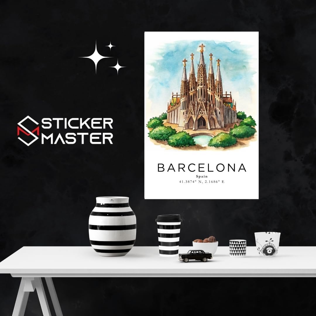 Sticker Master Barcelona Şehir Manzarası Çerçeveli Poster Tablo (30x42 Cm) | Dekoratif Duvar Tablosu | Ev, Ofis Dekoru | Seyahat Temalı Hediye
