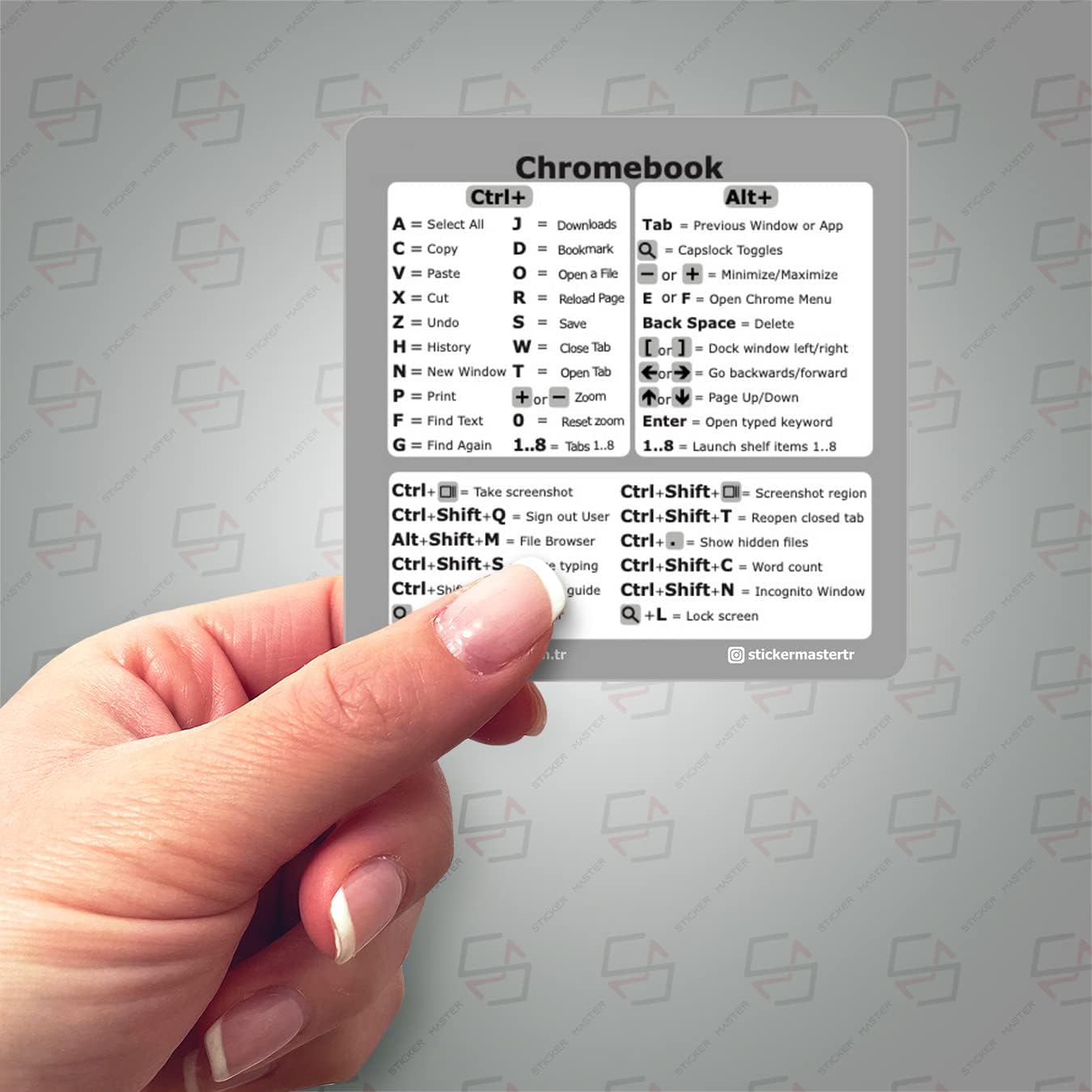 Sticker Master Chrome OS Referans Klavye Kısayol Etiketi - Siyah Vinil - Boyut 3.25 'X 3.25' Herhangi bir Chromebook Dizüstü Bilgisayar Uyumlu Markalar Google Pixelbook HP Asus Acer Lenovo Samsung Dell ve daha fazlası