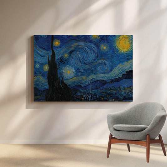 Sticker Master Yıldızlı Gece - Starry Night Kanvas Tablo | 40x60 Cm,50x70 Cm,100x70 Cm | Sanatın Büyüsünü Mekânınıza Taşıyın