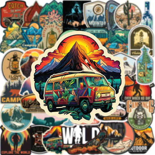 Sticker Master Doğa Macerası Sticker Seti (50 Adet) | Su Geçirmez Kamp & Outdoor Çıkartmaları
