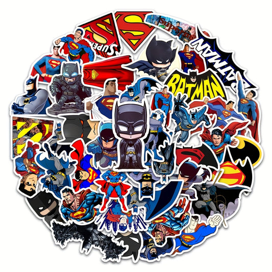 Sticker Master 45’li WB Batman & Superman Sticker Seti – Parlak, Renkli, Yapışkanlı PVC Etiketler (Laptop, Su Şişesi, Araba, Telefon Uyumlu)