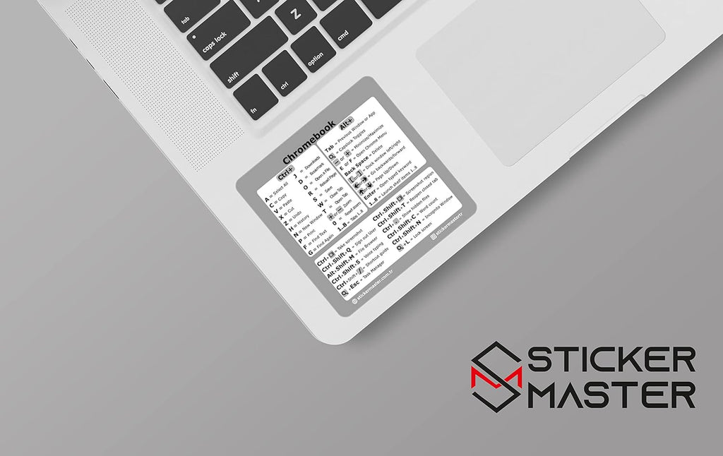 Sticker Master Chrome OS Referans Klavye Kısayol Etiketi - Siyah Vinil - Boyut 3.25 'X 3.25' Herhangi bir Chromebook Dizüstü Bilgisayar Uyumlu Markalar Google Pixelbook HP Asus Acer Lenovo Samsung Dell ve daha fazlası